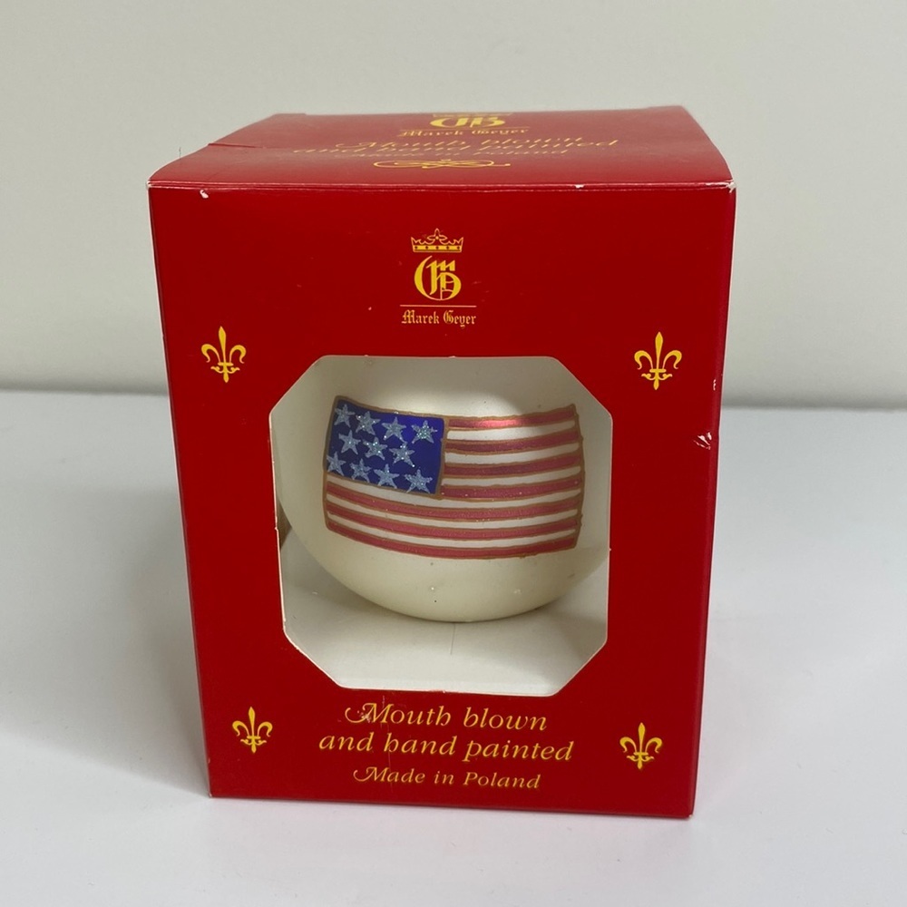 New Marek Geyer Mouth blown and hand painted American Flag Ornament